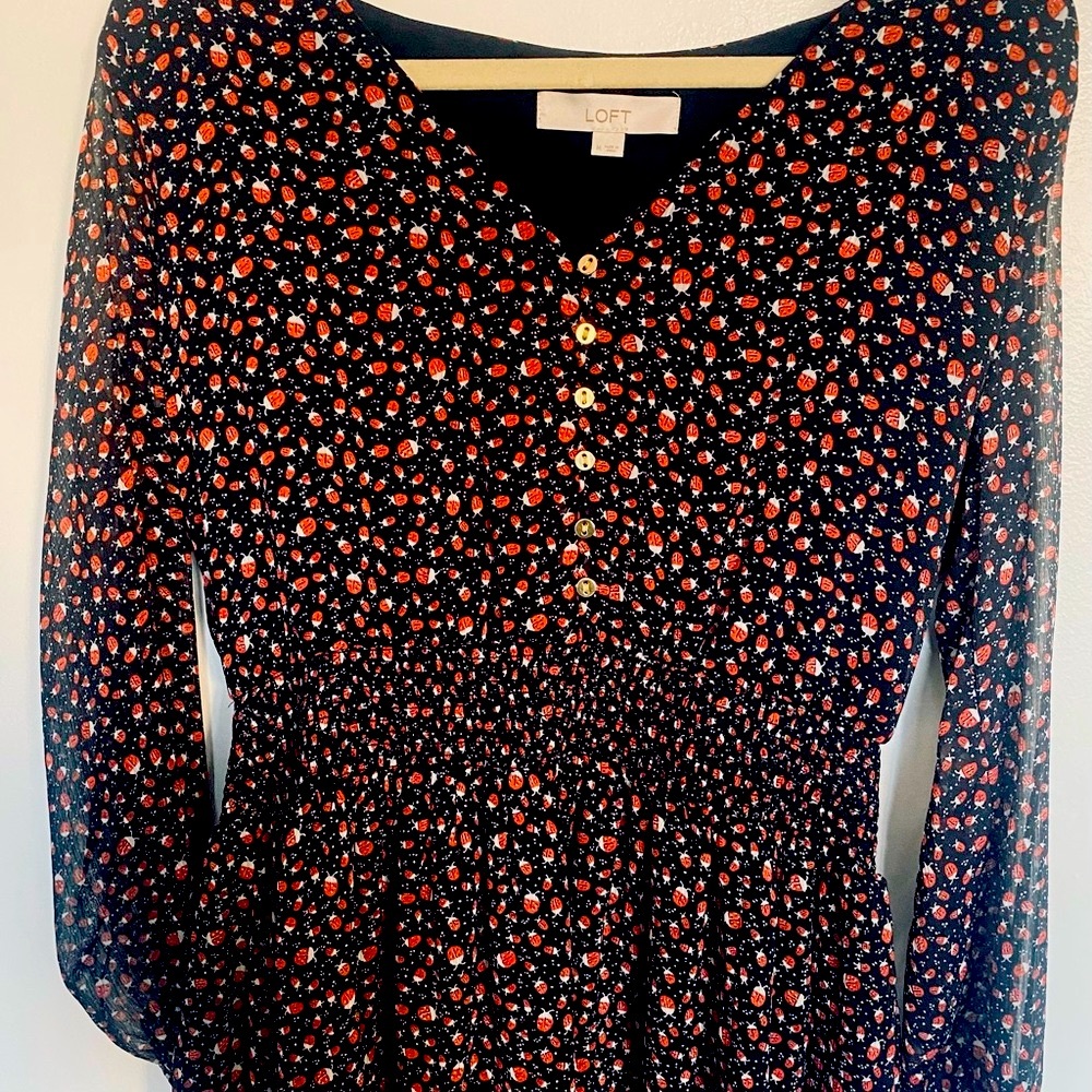 NWOT! Loft. Red multi colored knee length dress. Never worn!